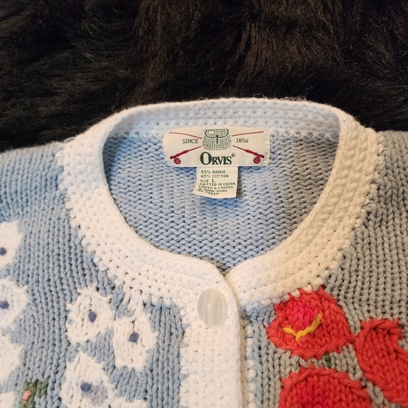 Vintage Orvis 3D Floral Chunky Hand Knit Button-up Cardigan Women's Size L - Picture 8 of 11